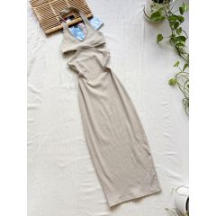 H&M bézs kivágott maxiruha