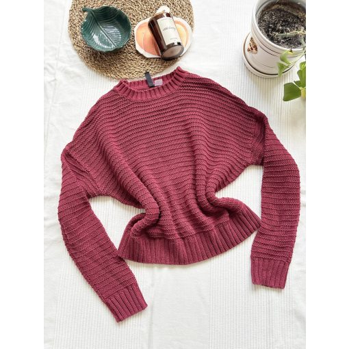 H&M burgundi kötött pulóver